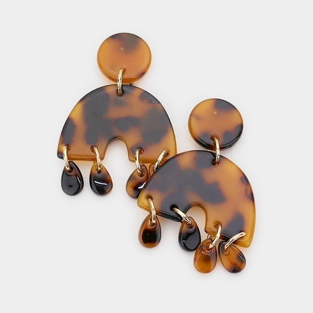 NEW Small Tortoise Boho Brown Arch Abstract Resin Earrings - Picture 2 of 7